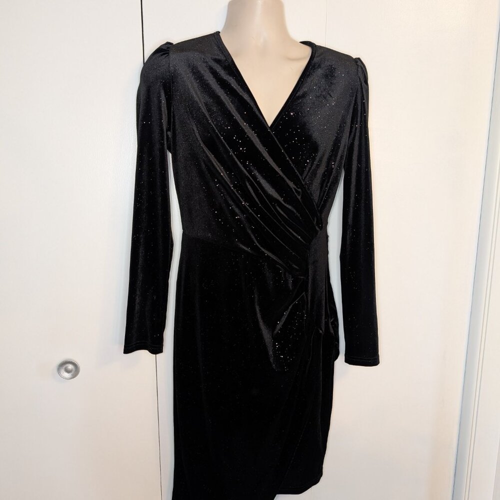 PrettyGarden rouched velour long sleeve dress SZ L
